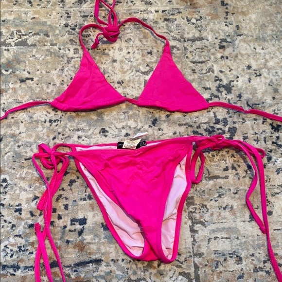 PrettyLittleThing | Swim | Hot Pink Triangle String Bikini | Poshmark